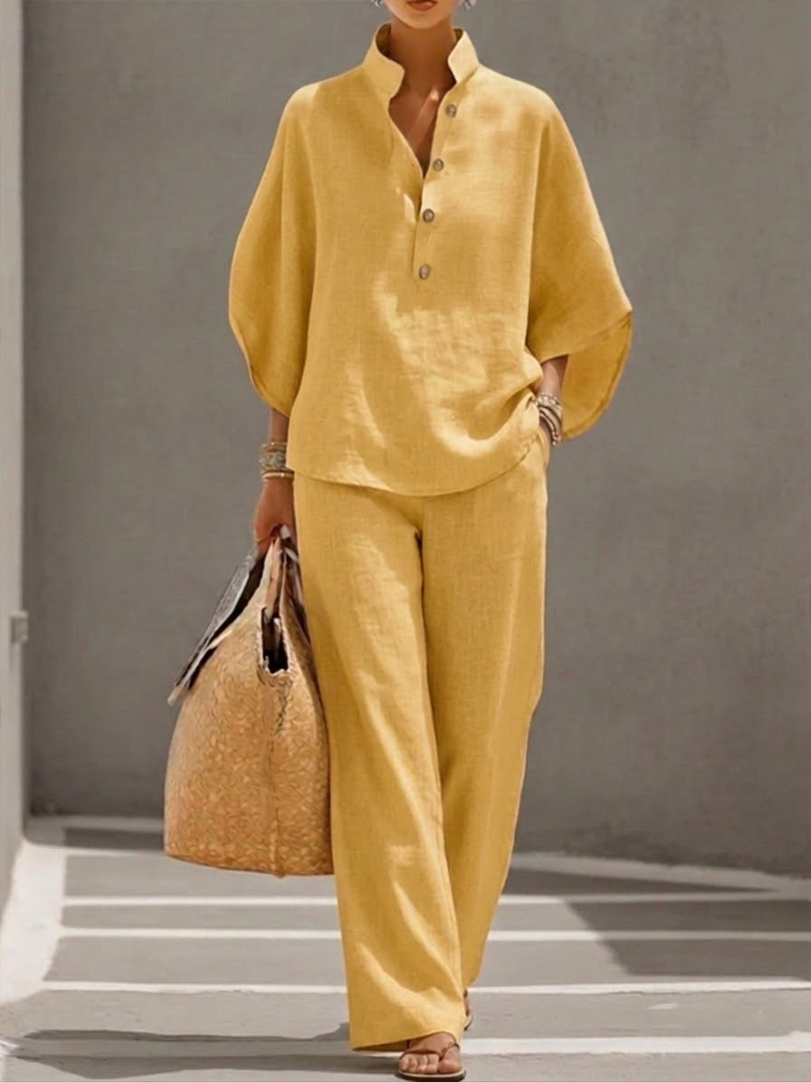 Lorena - Conjunto de Lino con Mangas y Pantalón Ancho