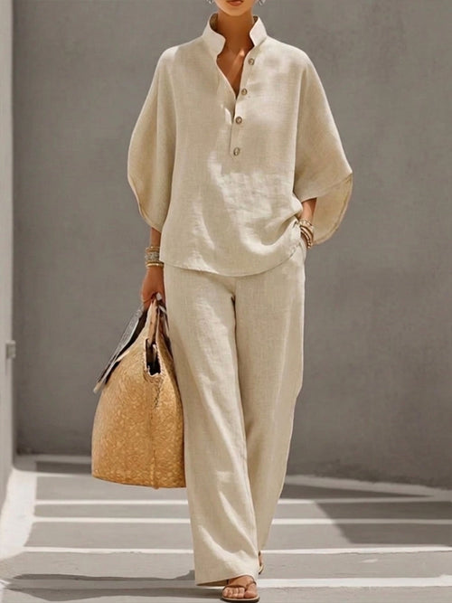 Lorena - Conjunto de Lino con Mangas y Pantalón Ancho