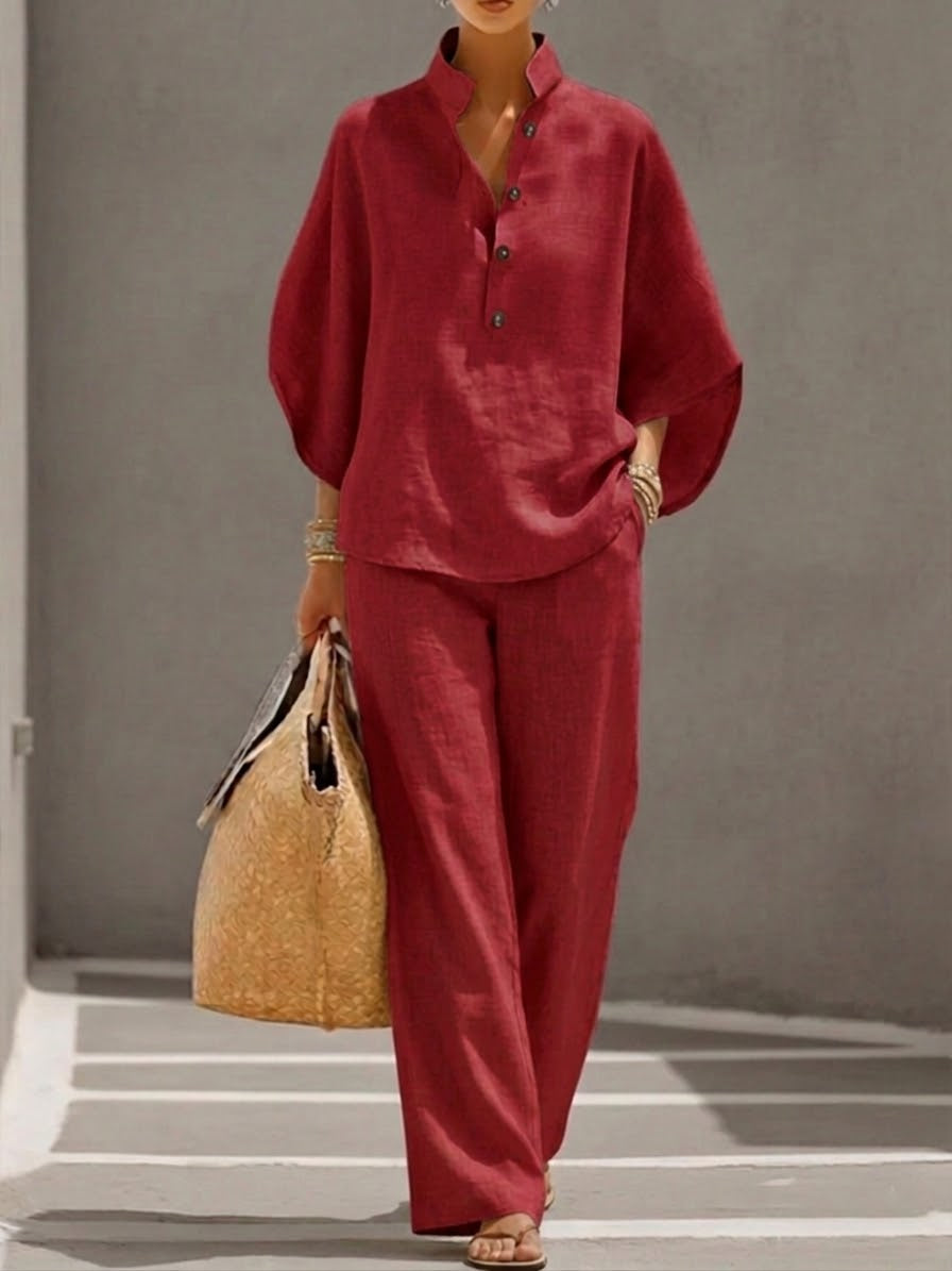 Lorena - Conjunto de Lino con Mangas y Pantalón Ancho