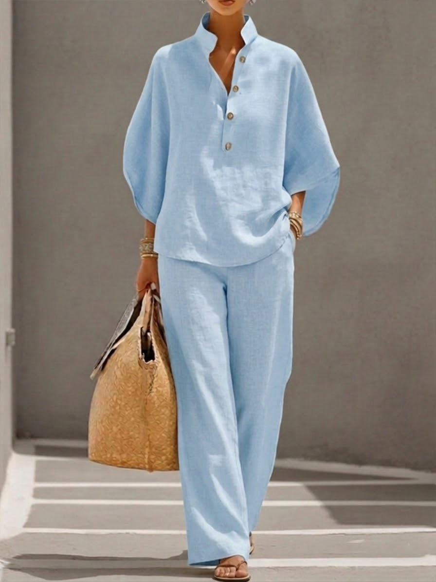 Lorena - Conjunto de Lino con Mangas y Pantalón Ancho